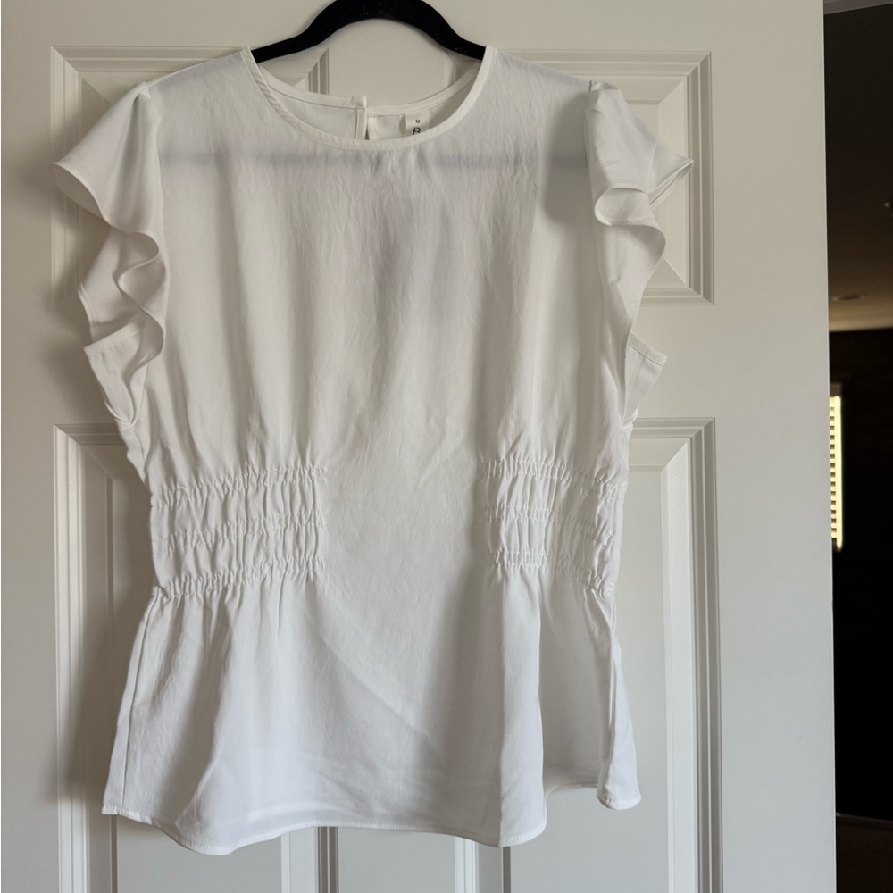 White Ruffle Sleeve Top